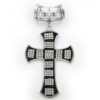 Scarf Ring - 12 PCS Rhinestone Cross Charm - SR-QN9371BKCL